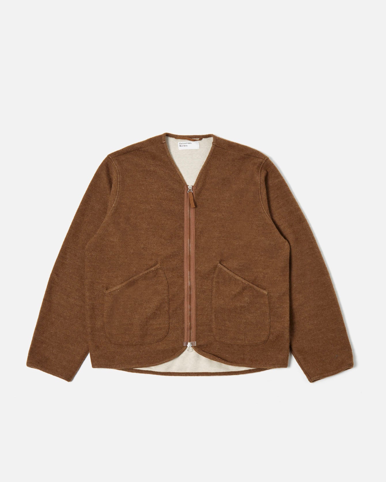 Zip Liner Jacket Soft Wool Cotton Knit Brown