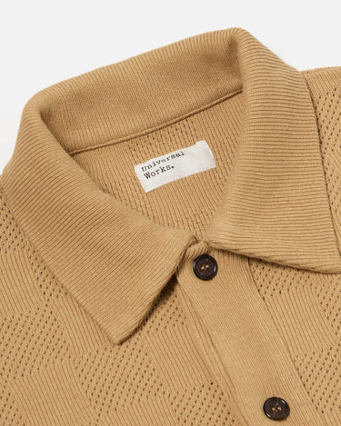 Button Through Polo Fantasy Check Sand 32415S