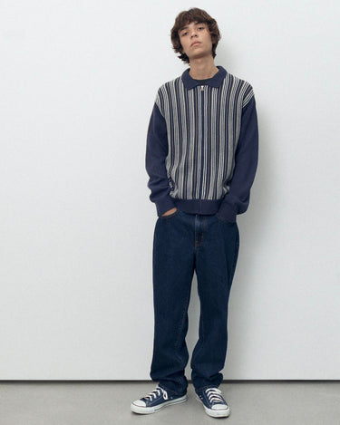 This Never That Striped Knit Zip Cardigan Navy