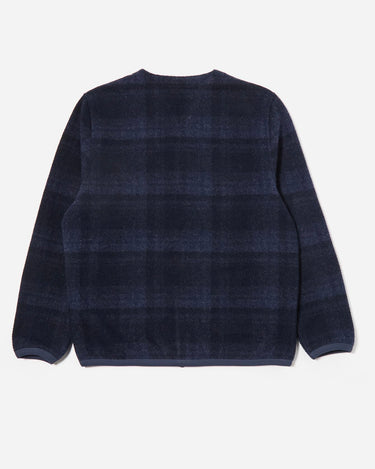 Universal Works Moh Check Fleece Cardigan Navy