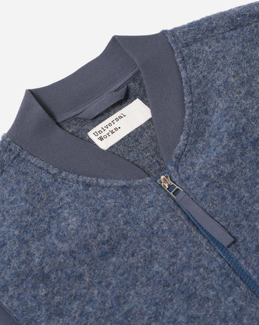 Universal Works Zip Waistcoat Wool Fleece Slate Navy