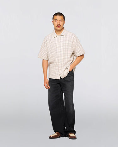 edwin Zed Shirt Checked Waffle White Brown