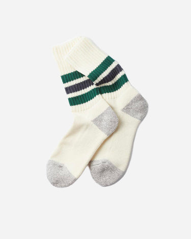 rototo Coarse Ribbed Oldschool Crew Socks Green Charcoal