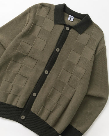 service works Check Panel Cardigan Olive
