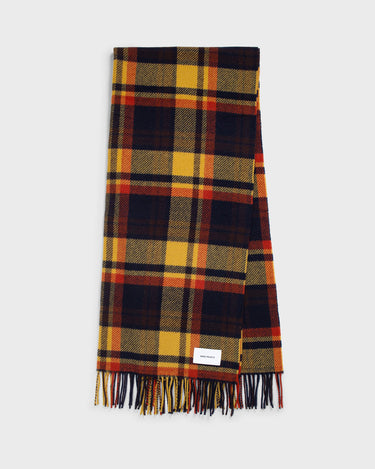 Virgin Wool Checked Lambswool Scarf Navy