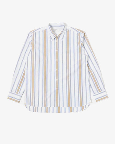 Universal Works Lazy Day Shirt Blue Sand Pop Stripe Three