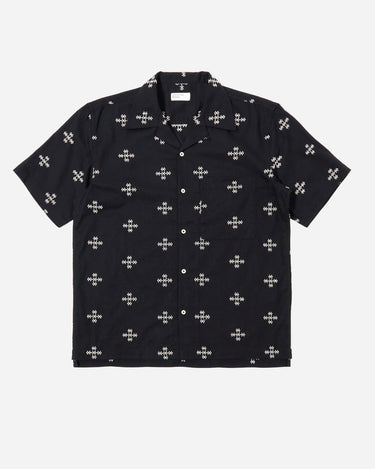 Universal Works Camp Shirt Embroidered Diamond Black 34156B