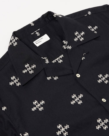 Universal Works Camp Shirt Embroidered Diamond Black 34156B