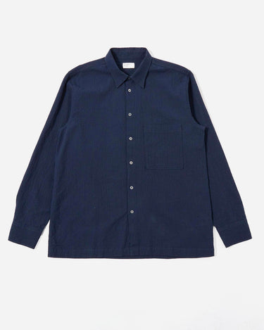 Universal Works Lucky Shirt Seersucker Shirting Navy 34604N