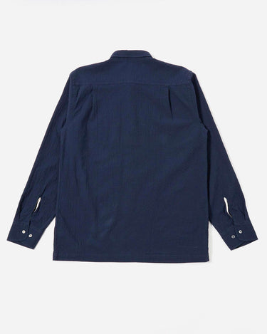 Universal Works Lucky Shirt Seersucker Shirting Navy 34604N