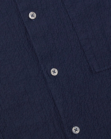 Universal Works Lucky Shirt Seersucker Shirting Navy 34604N