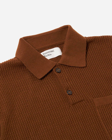 Universal Works SS Knit Polo Fine Texture Tricot Brown 34452B