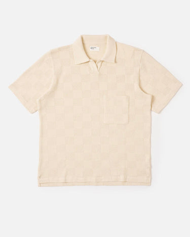 Universal Works Vacation Polo Fantasy Checkerboard Ecru 34410E