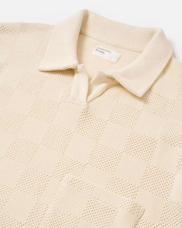Universal Works Vacation Polo Fantasy Checkerboard Ecru 34410E