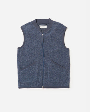 Universal Works Zip Waistcoat Wool Fleece Slate Navy