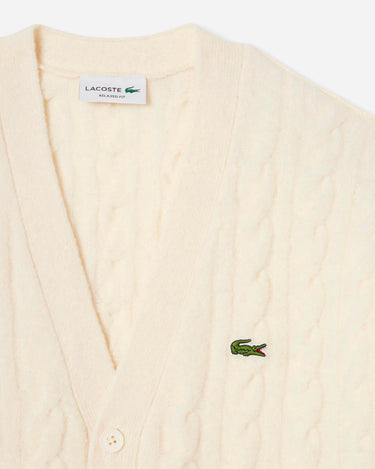 lacoste Cable Knit Wool Cardigan Ecru Navy Green 1