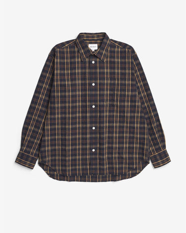 norse project Ole Oversized Wool Check Shirt Dark Navy Check