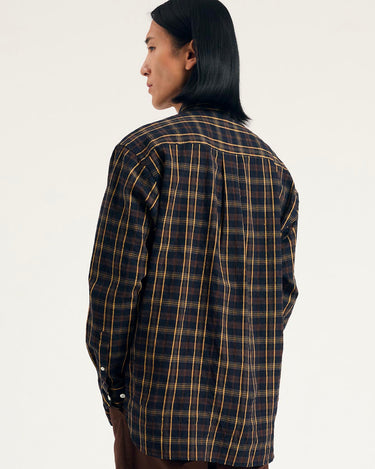 norse project Ole Oversized Wool Check Shirt Dark Navy Check