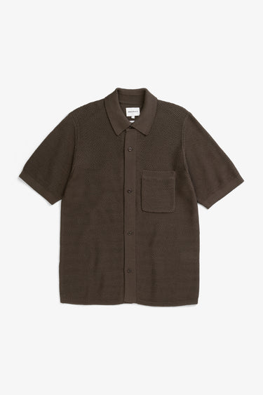 norse projects Fredensborg Mercerised Cotton Knitted Shirt Turkisk Coffee