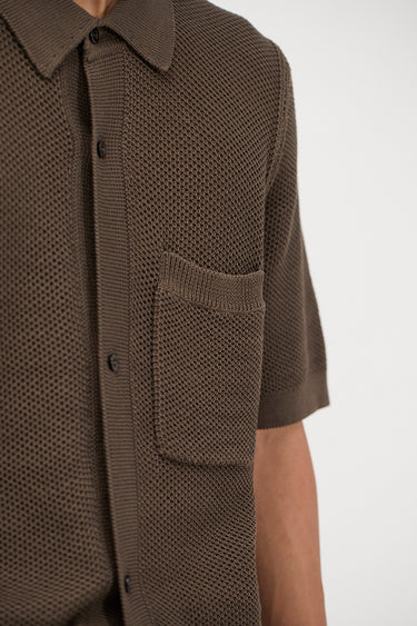norse projects Fredensborg Mercerised Cotton Knitted Shirt Turkisk Coffee